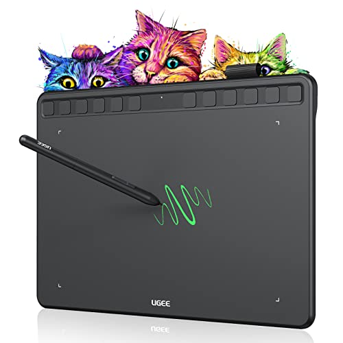 UGEE S1060 Tablette Graphique, Tablette de Dessin Numérique 10 x 6,27 Pouces avec 12 Touches, Tablette de Dessin avec Stylet Passif 8192, Tablette Graphique sur Android Windows Mac Chrome Linux